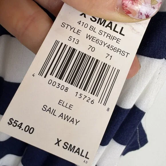 Elle Stripped Navy Sailor Dress XS Nautical Preppy NWT - Picture 7 of 11